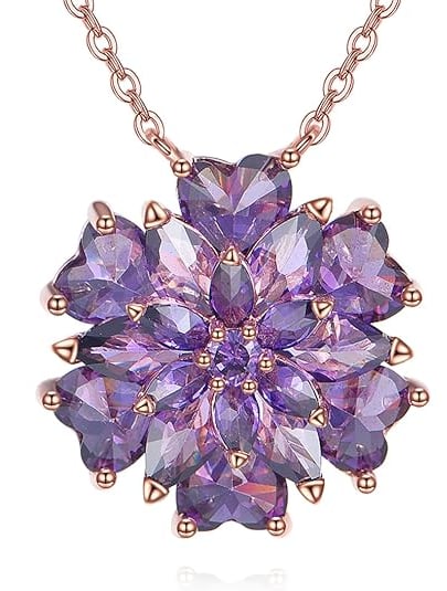 Birthstone Necklace Sterling Silver Flower Pendant Jewelry