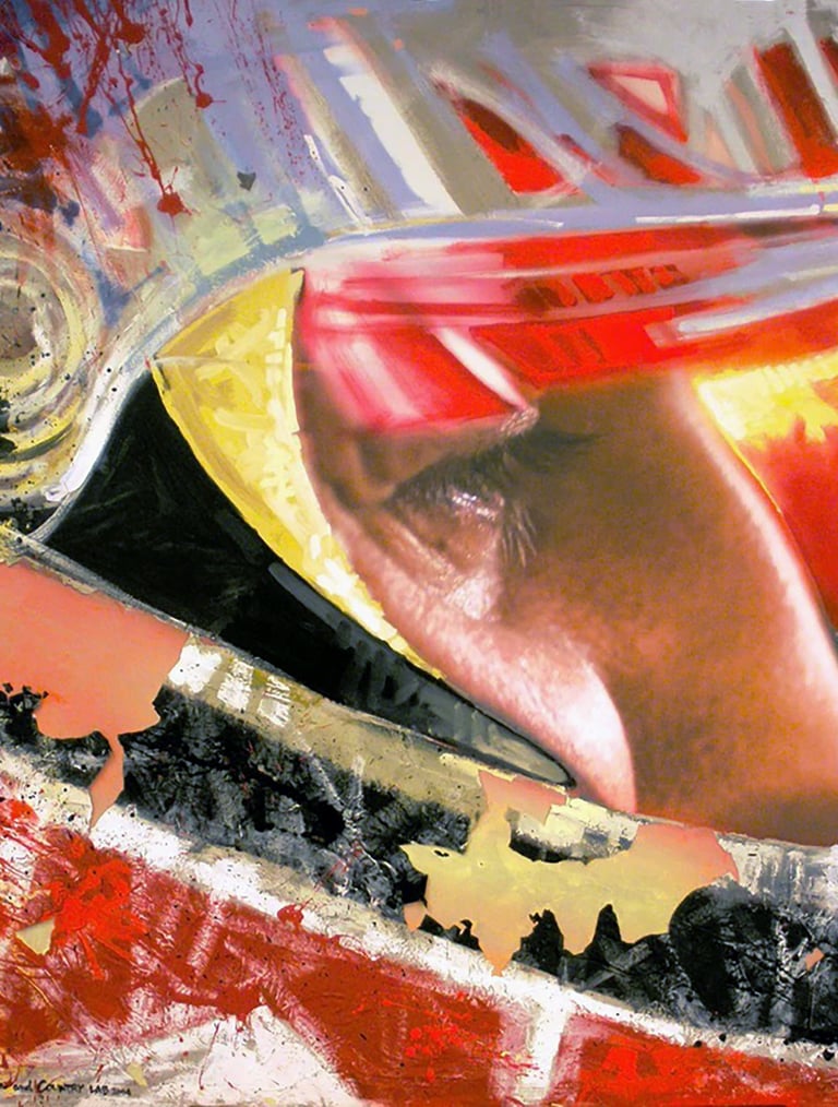 Repair of Michael Schumacher's painting by artist Mireille Desroches