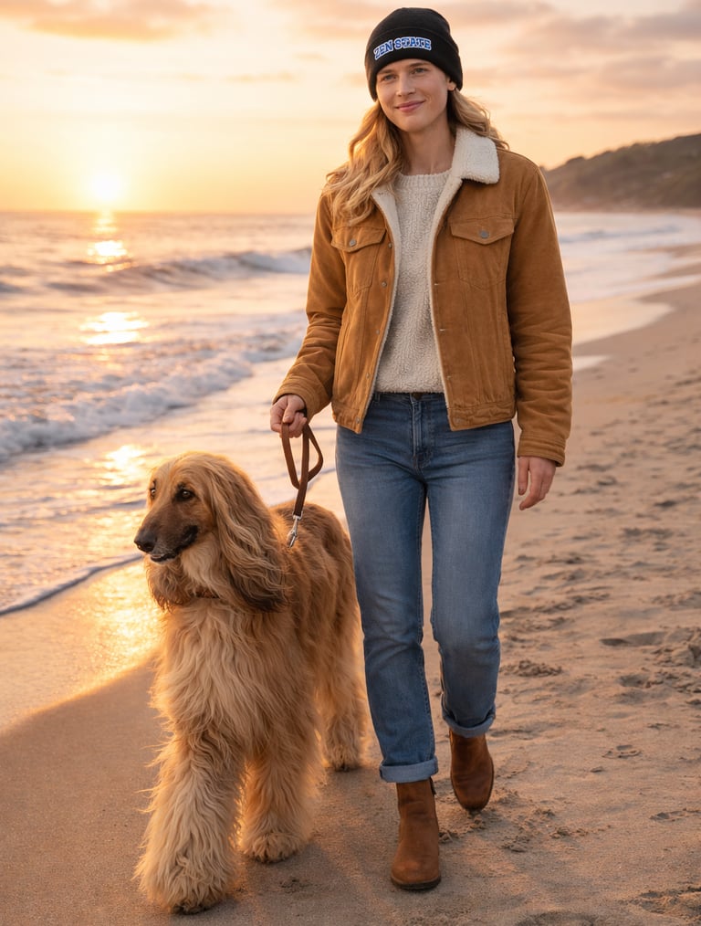 Reach a Zen State at the golden hour on the beach walking your dog or by wearing the Doog Walker Zeb
