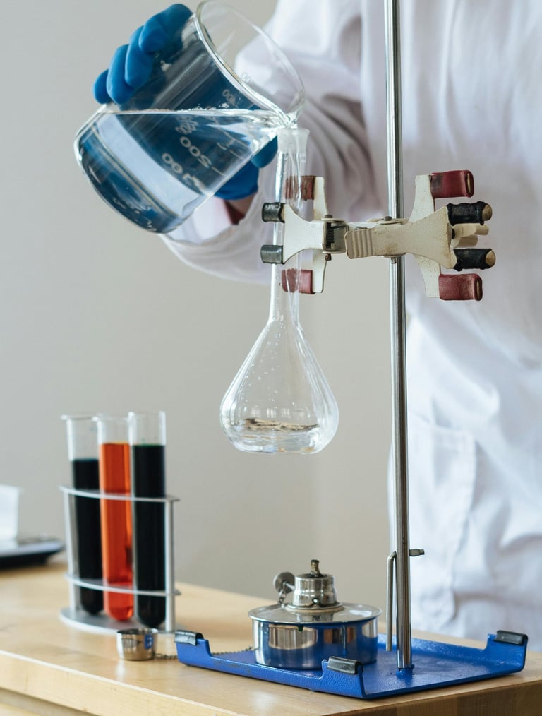 a person in a lab coat is holding a beakle