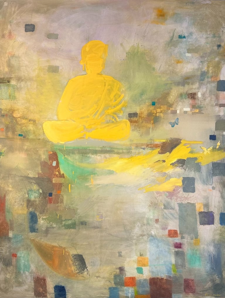 very large original oil painting on linen of Budha