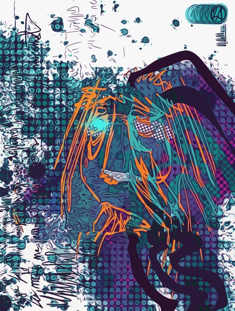 a graphic design with a drawing of woman face