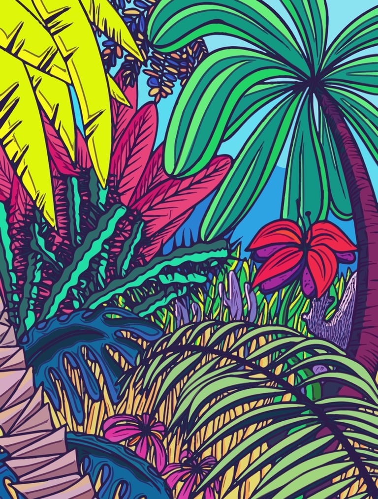 a painting of a tropical themed wallpaper