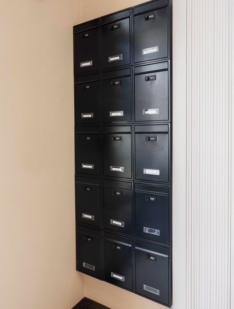 Locked Mailboxes for office mail.
