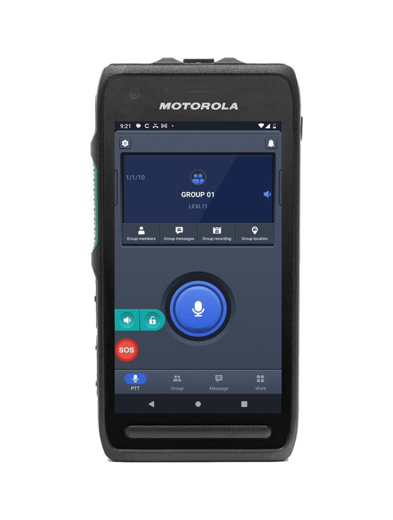 Motorola LEXL11 MCPTT handheld with OSNET system on screen