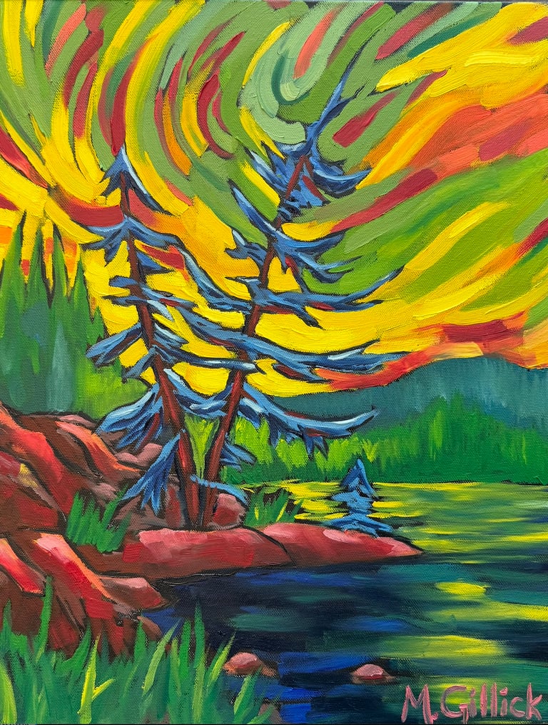 Oil painting of a Muskoka Sunset by Mitch Gillick