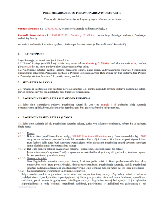 preliminari pirkimo pardavimo sutartis