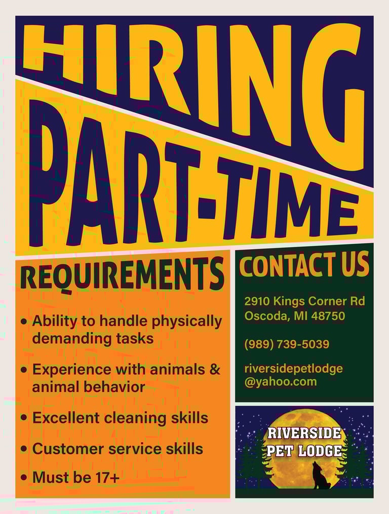 hiring part time kennel worker job flyer