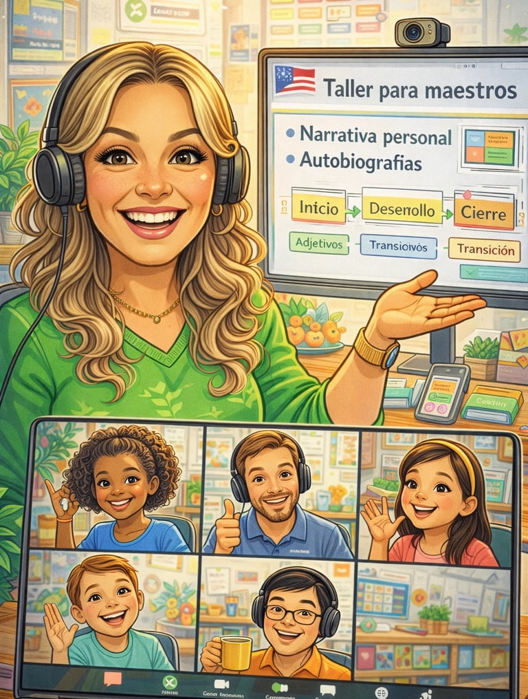 Maestra de CuriosaMenteCreativa ofreciendo talleres a maestra como facilitadora docente y disenadora curricular.