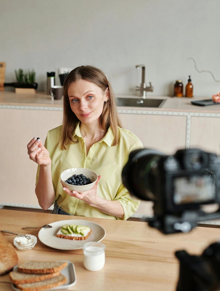 Moteris pozuoja filmavimo metu