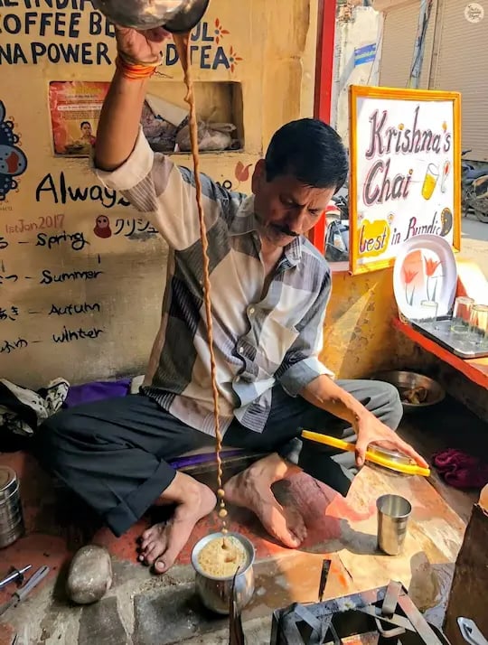 Krishna brewing his famous tea at his tiny stall in Bundi — where simplicity meets the best chai in India.