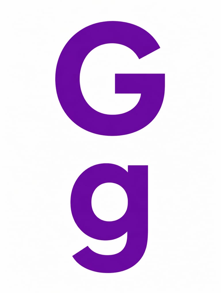 A large purple uppercase letter G and lowercase letter g in a bold sans-serif font on a white background.