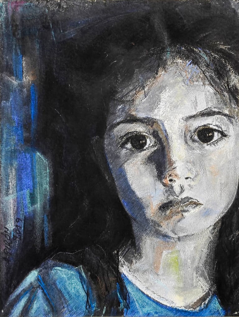 Retrato de Carla, pastel sobre papel del artista pintor Argi Girón. Portrait, pastel, artist painter