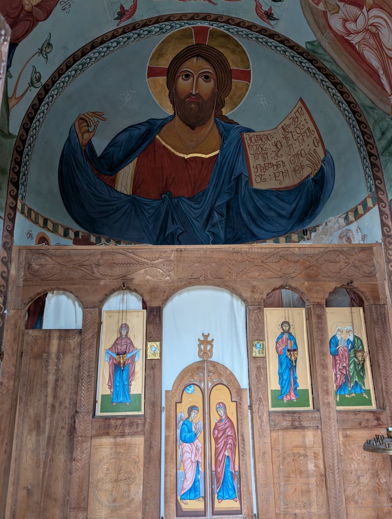 painting of Jesus in the Tabor Monastery of the Transfiguration in Tbilis georgia