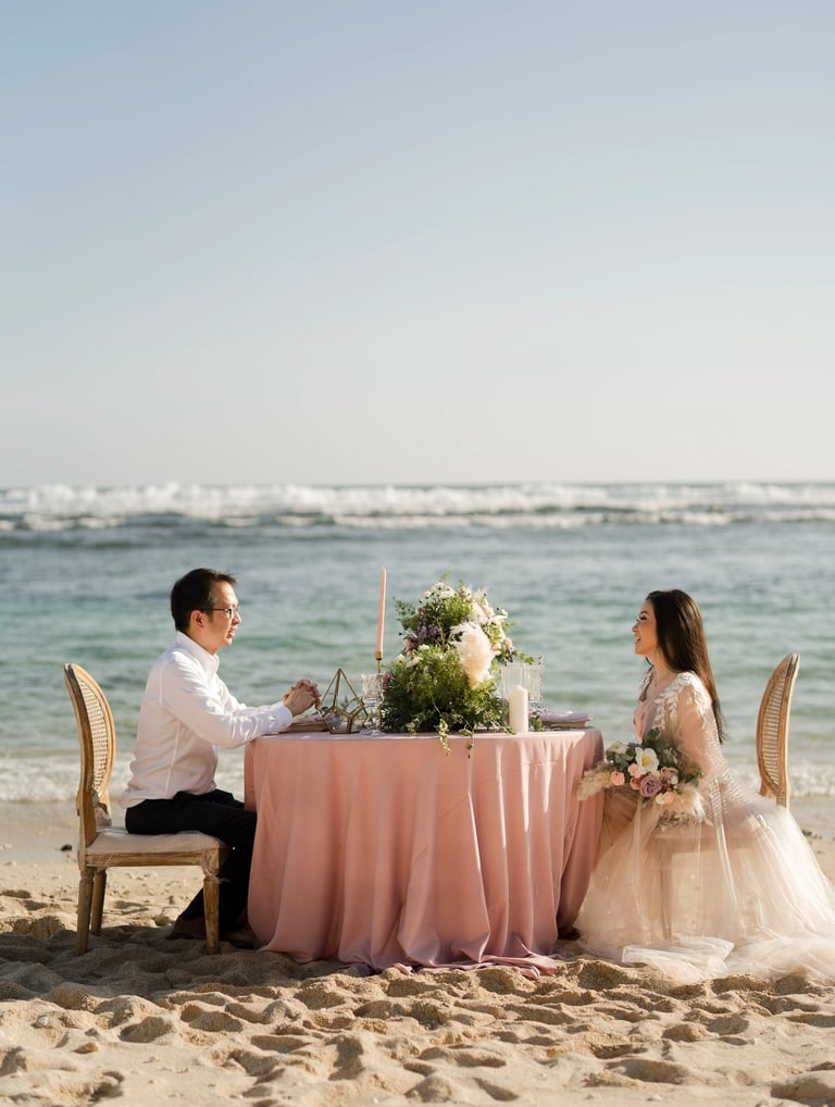 Luxury romantic prewedding scene at Melasti Beach Bali