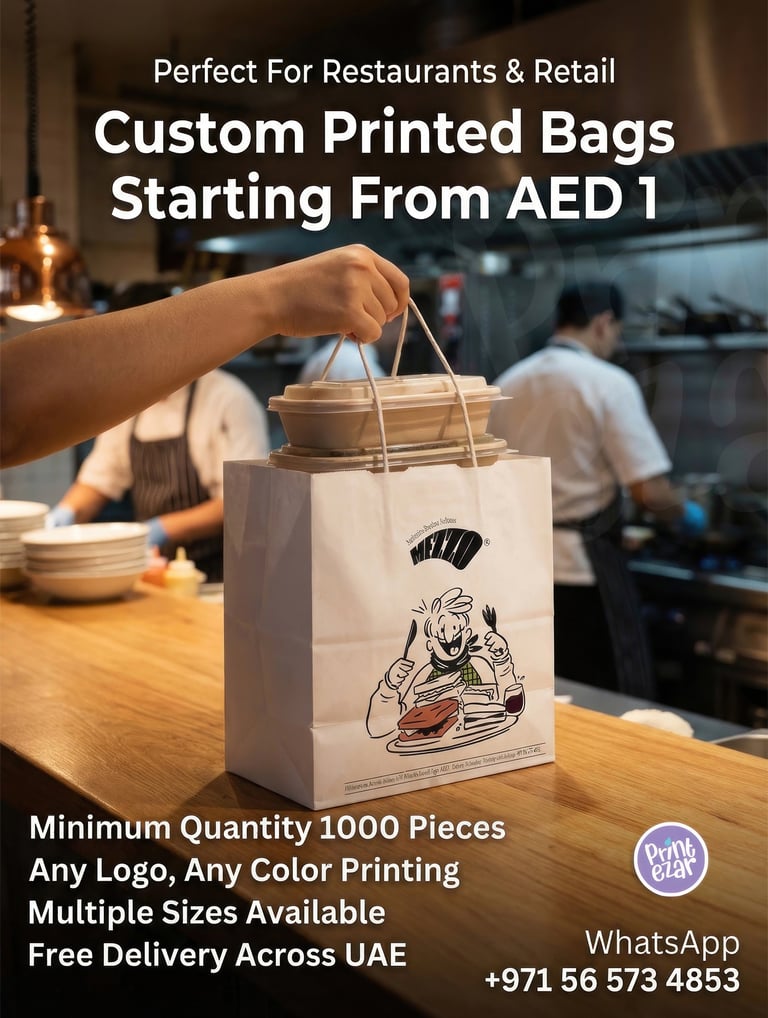 Custom printed paper bags UAE: Kraft bags for cafes & restaurants - Starting from AED 1. Many sizes