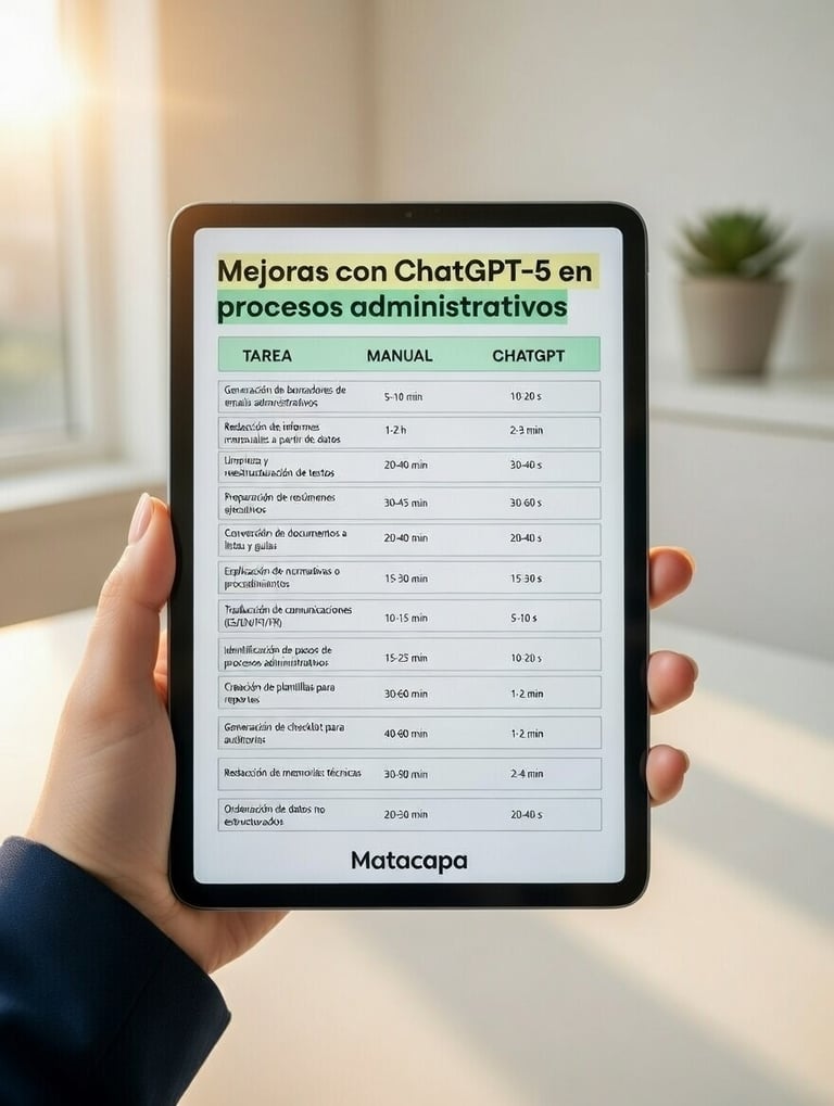 Comparativa productividad administrativa ChatGPT-5 vs Manual