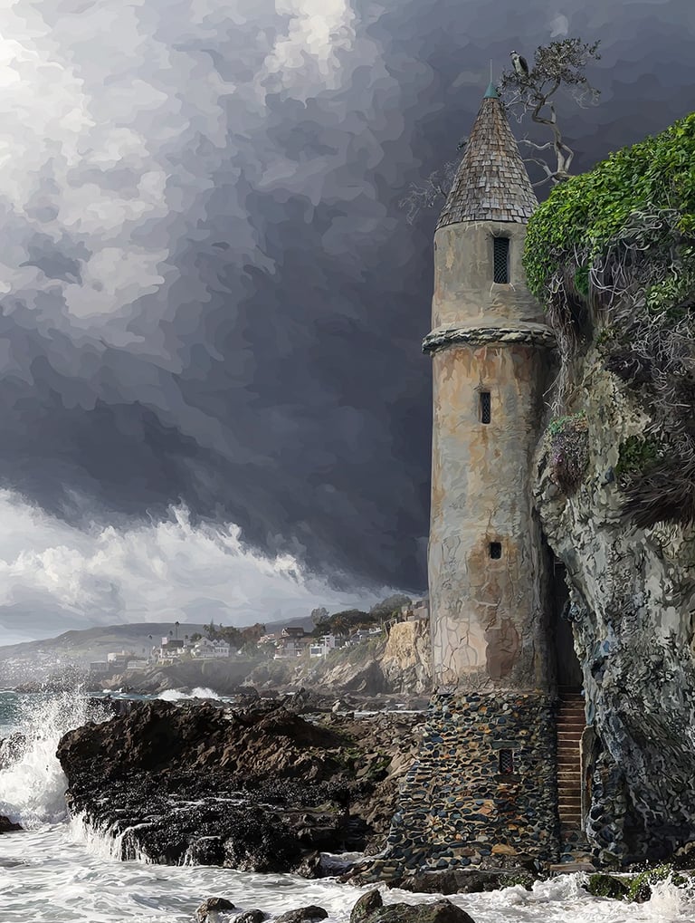 Pirate Tower Painting in Laguna Beach, Orange County (vector hyperrealism art))