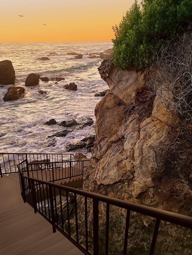 vector hyperrealism - sunset at Woods Cove, Laguna Beach Illustration