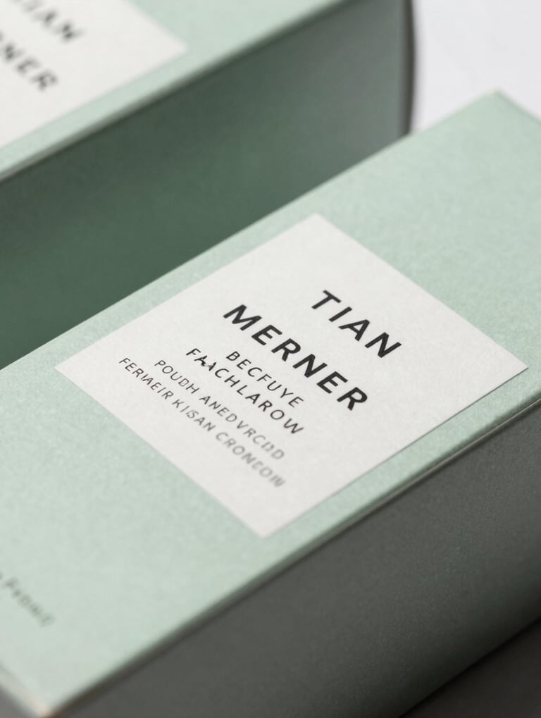 Detail photography of a premium product packaging for a luxury skincare brand, using light green and grey colors, minimalist labels, shot in a bright South American / Brazilian professional studio.