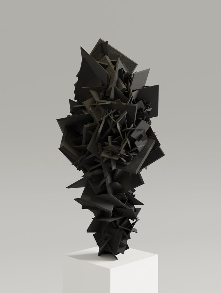 Wulfenite sculpture on pedestal by Stanislas Garaud 