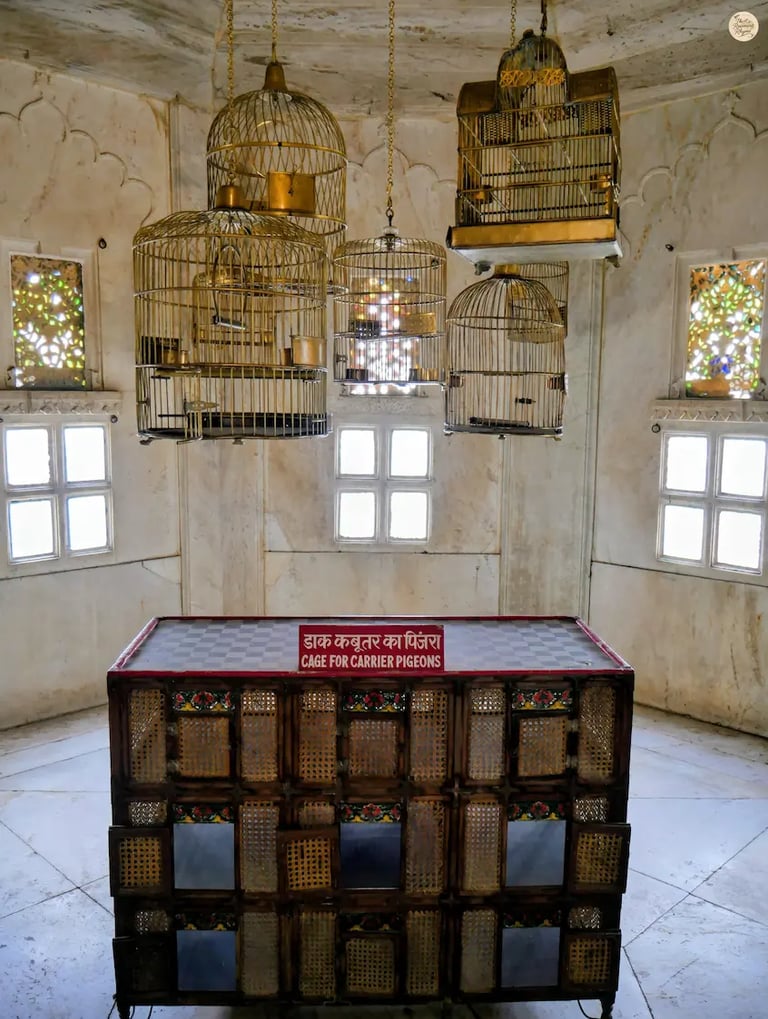 Traditional pigeon cages once used for carrying royal mail in Udaipur Rajasthan.