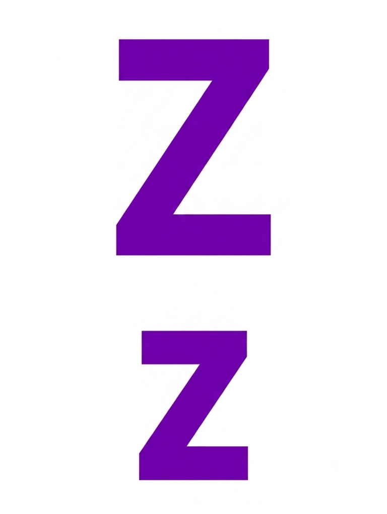 A large purple uppercase letter Z positioned above a smaller purple uppercase letter Z on a white background.