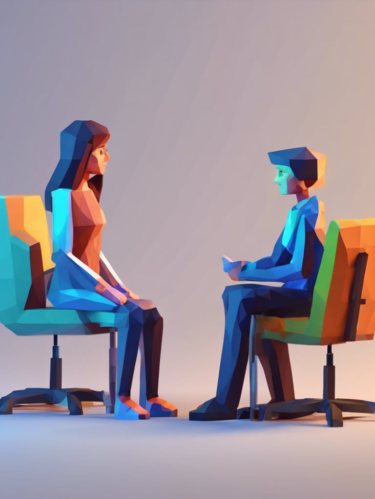 Ein Therapeut und ein Jugendlicher Patient sitzen sich beide auf Stühlen gegenüber