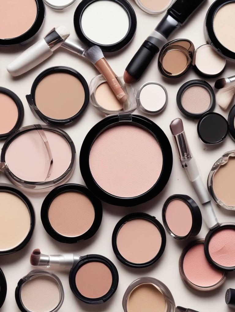 Flat lay of daily skincare essentials on a wooden vanity.