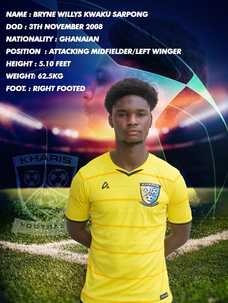 Player profile for Bryne Willys Kwaku Sarpong, a Ghanaian attacking midfielder for Kharis Football Academy.