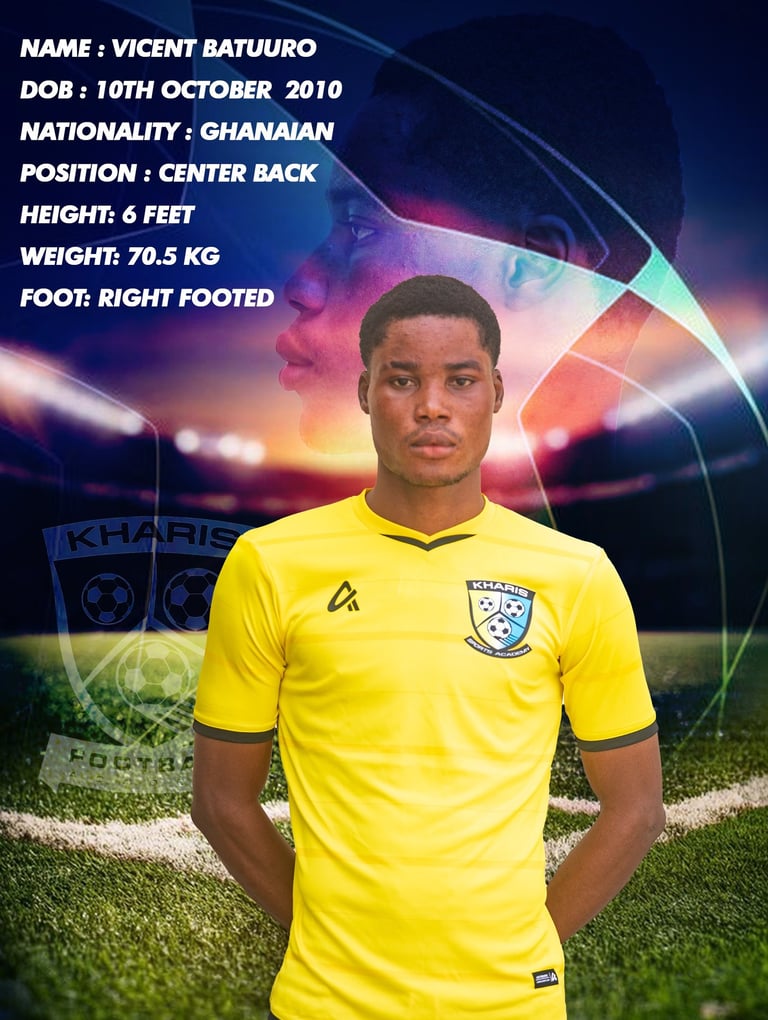 Ghanaian football player Vicent Batuuro profile with Kharis Sports Academy stats and bio.