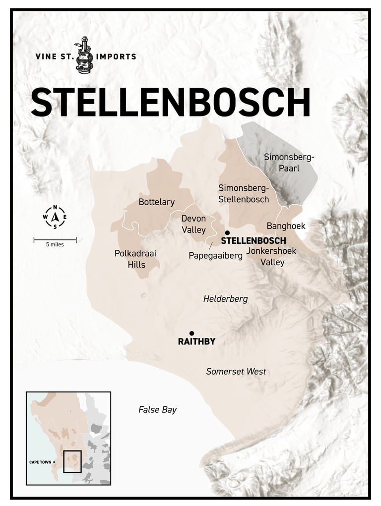 A wine map of South African wine regions