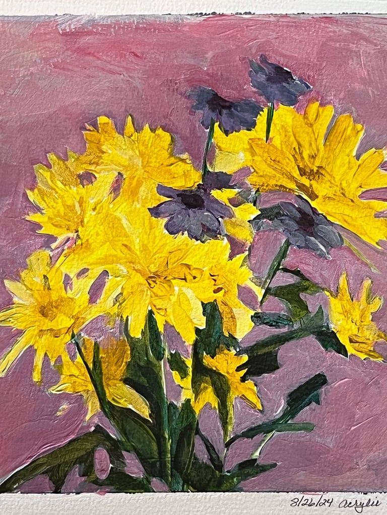 Yellow Flowers in Pink Background