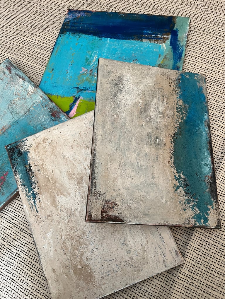 Blue green textured abstract artworks