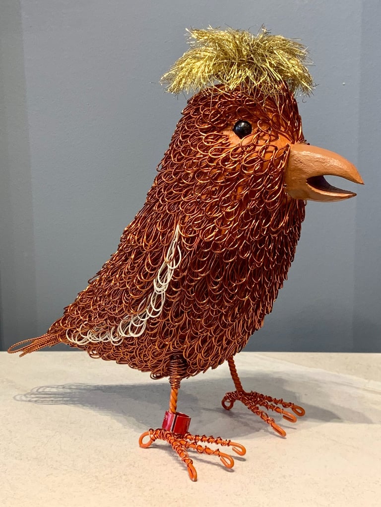 THE BARD - pine and plated wire bird by Guy Cranston
