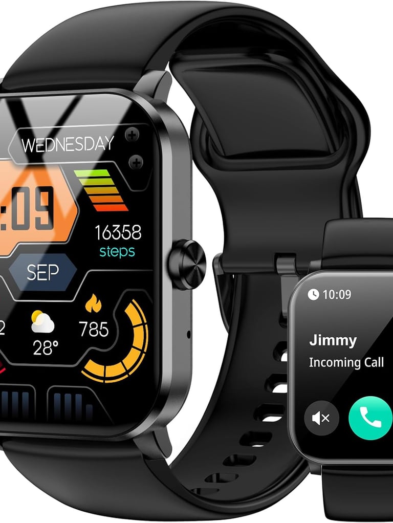 1.85” HD Smartwatch with Bluetooth calling, fitness tracking, sleep monitoring, and 120+ sports mode