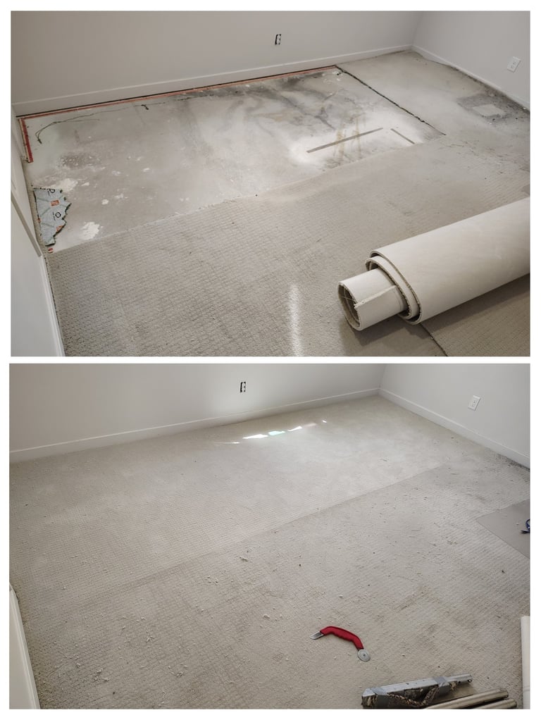 Before and after of a large carpet patch in this flooded basement in Orem, ut.