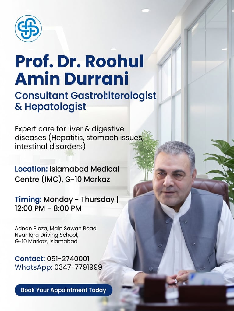 Prof Dr Rooh Ul Amin Durrani Gastroenterologist and Hepatologist at IMC G-10 Islamabad