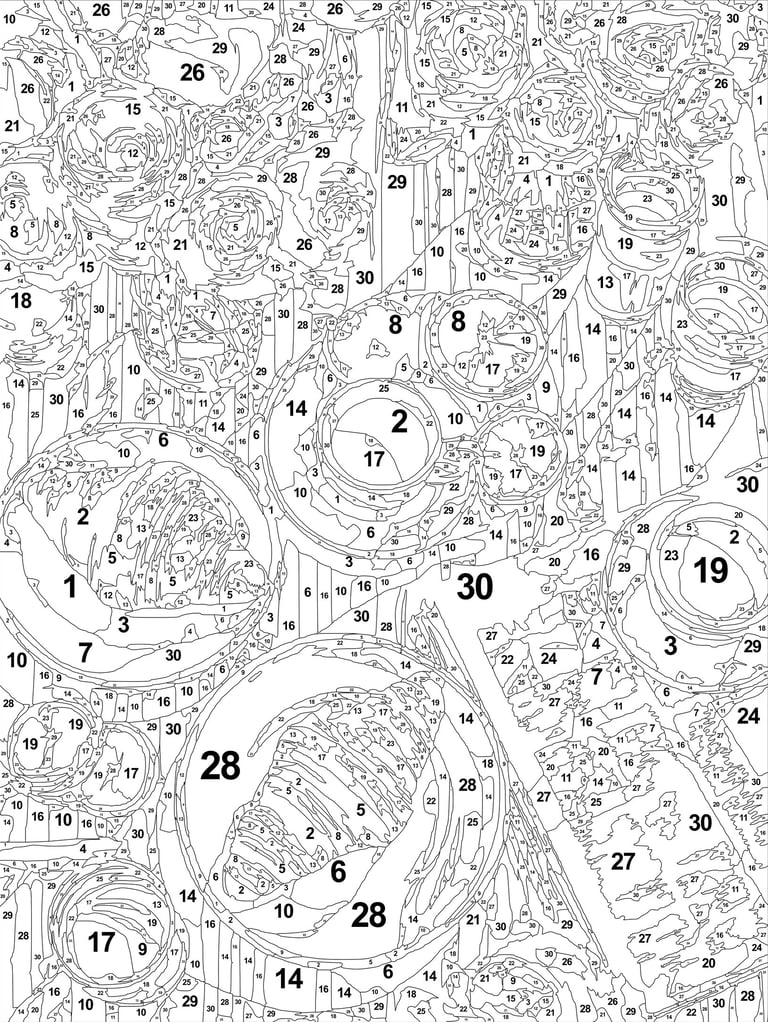 Detailed Color by Number page of summer breakfast artwork