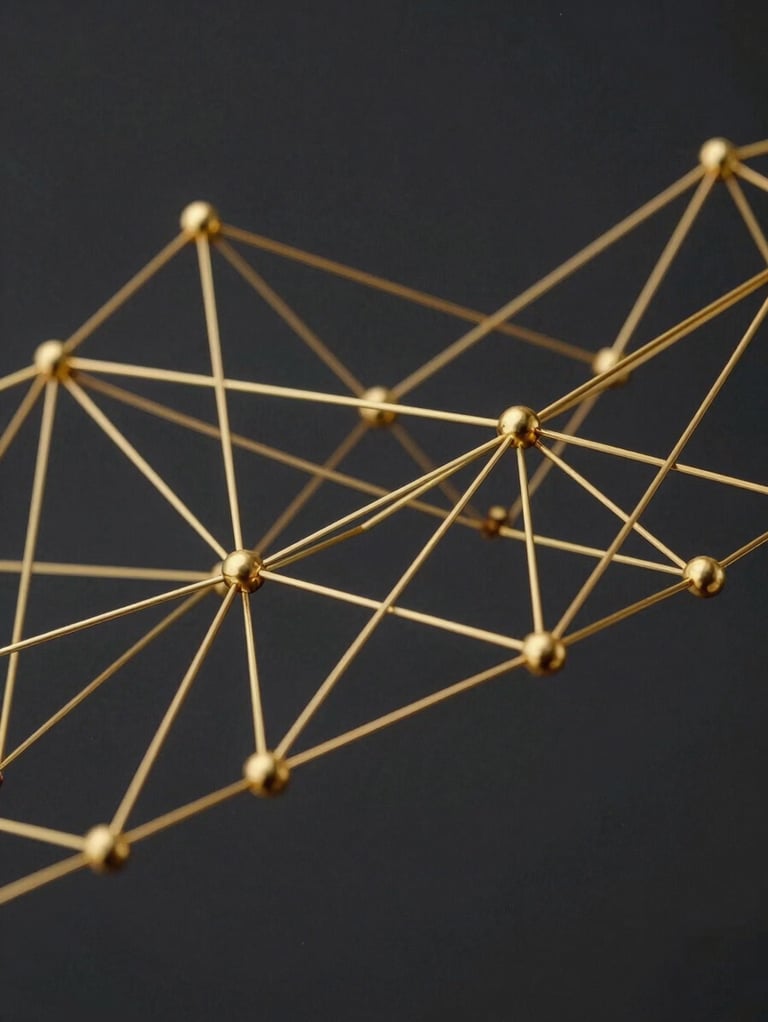 Abstraktes goldenes Netzwerkmodell als Symbol für Enterprise-Integration und Abionoris IT-Exzellenz 