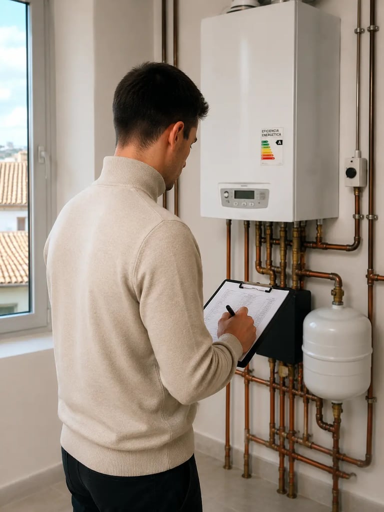 Arquitecte tècnic Roger Albareda realitzant inspecció d’instal·lació per certificat energètic
