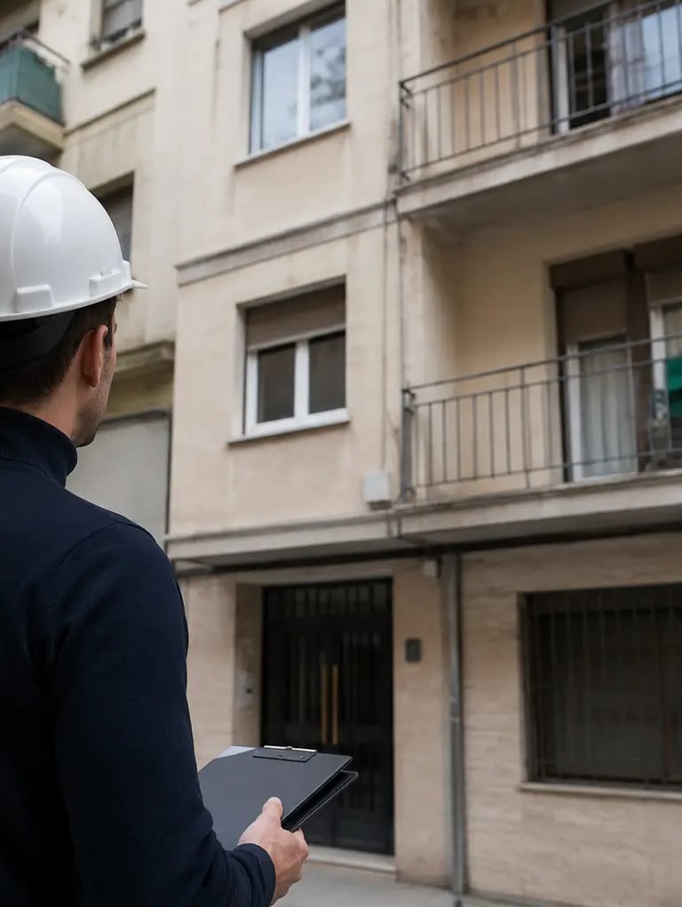 ITE edifici: Arquitecte tècnic realitzant una Inspecció Tècnica d'Edificis (ITE) en un edifici 