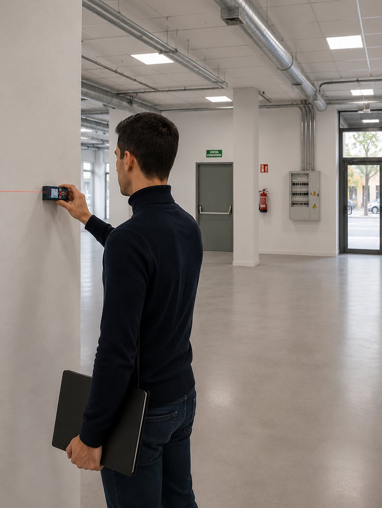 arquitecte tècnic fent medicions pel projecte de llicència d'activitat d'un  negoci o local a osona 