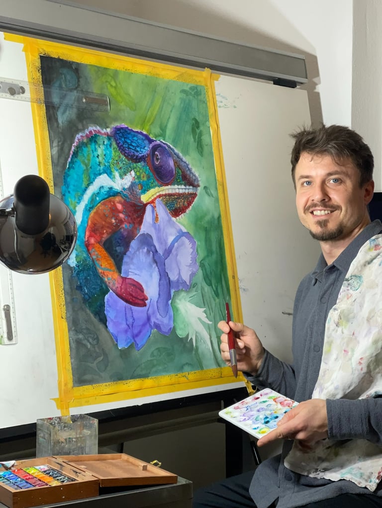 Paul Surkow Surkow Art Aquarellmalerei Tuebingen chamaleon malen