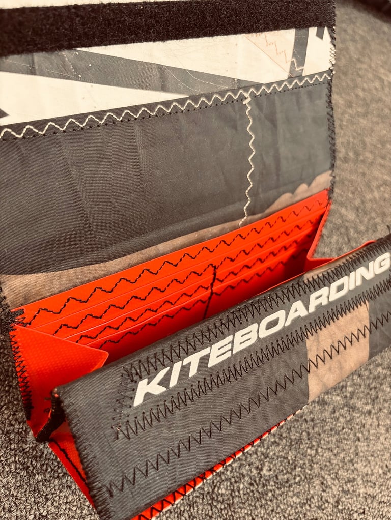 Wallet made from recycled kiteboarding sail fabric