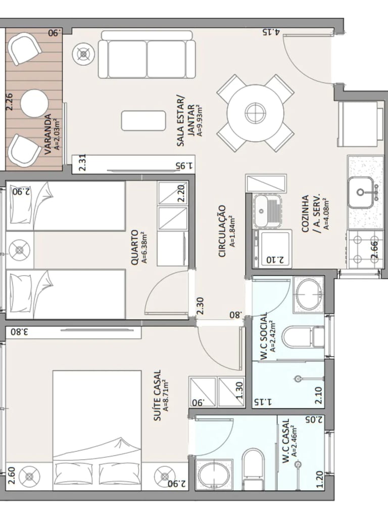 planta baixa do apartamento no condomínio Prime Del Sol