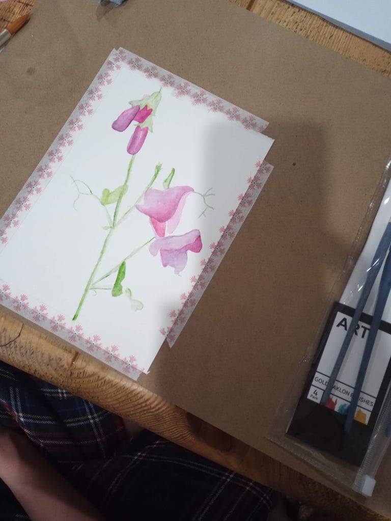 Painting sweet peas watercolour private session