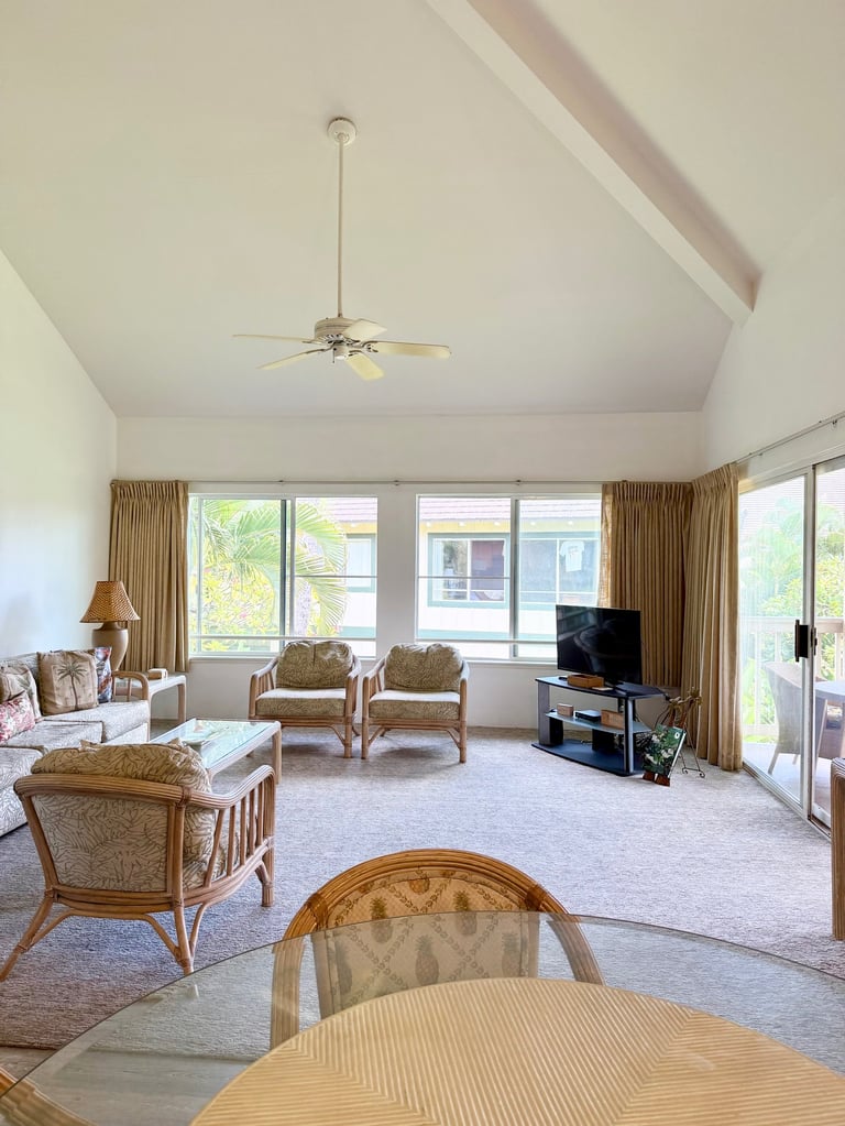 Family friendly living room in this top rated airbnb kauai poipu