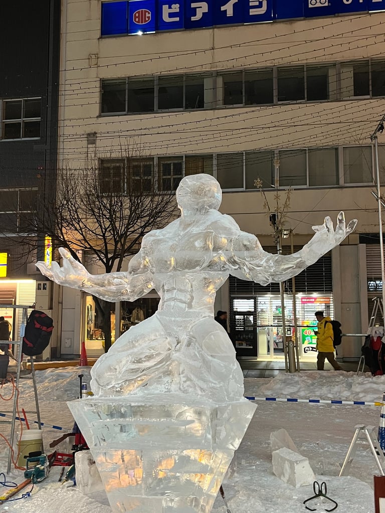 a statue from ice of a man in hokkaido japan