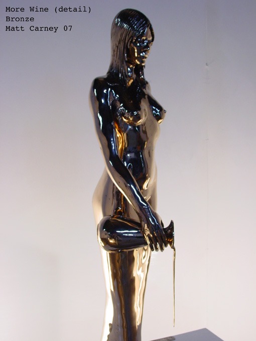 Shiny bronze sculpture of a woman pouring from a carafe side view